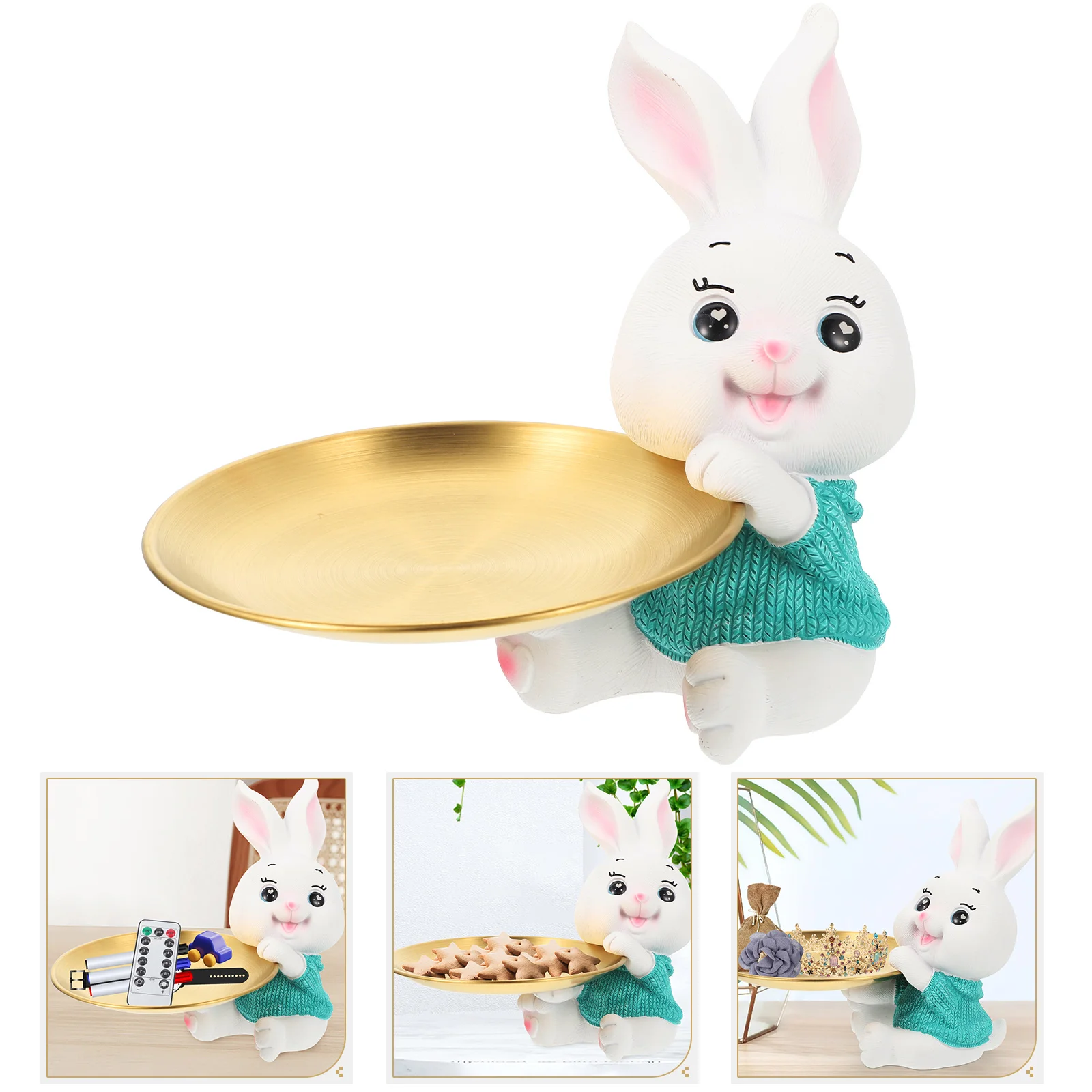

Bunny Ornament Jewelry Storage Resin Decorative Home Office Organizer Ring Dish Trinket Sundry Tray Bunny-Shaped Storage