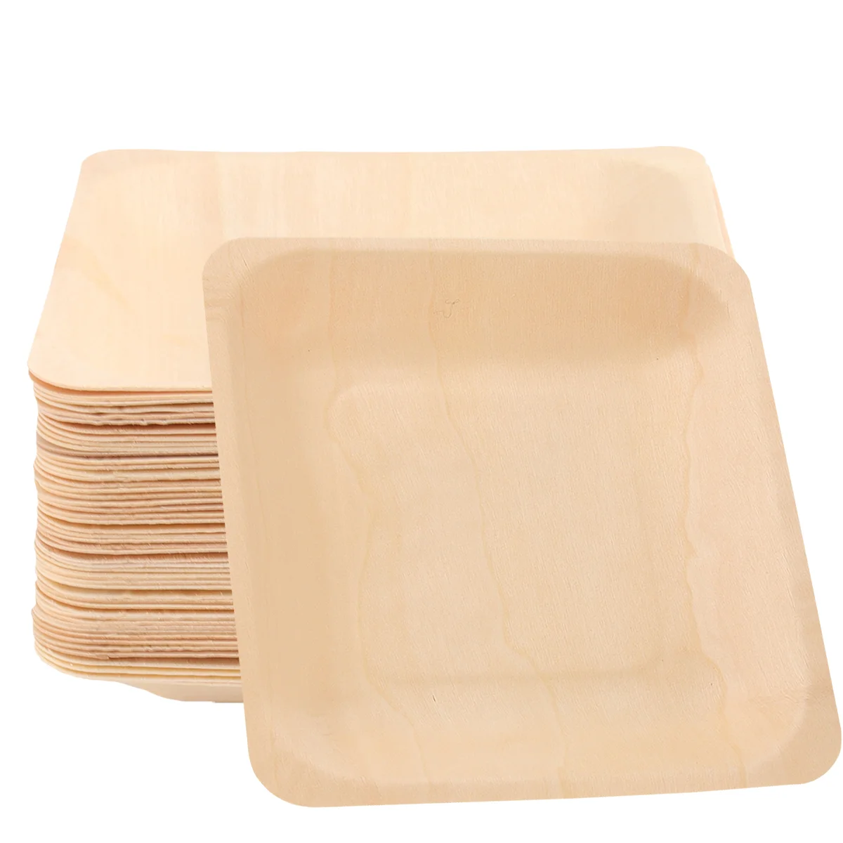 

50PCS Wood Square Plates Natural Wood Disposable Tableware for Wedding Party Picnic Restaurant Birthday Safe Eco