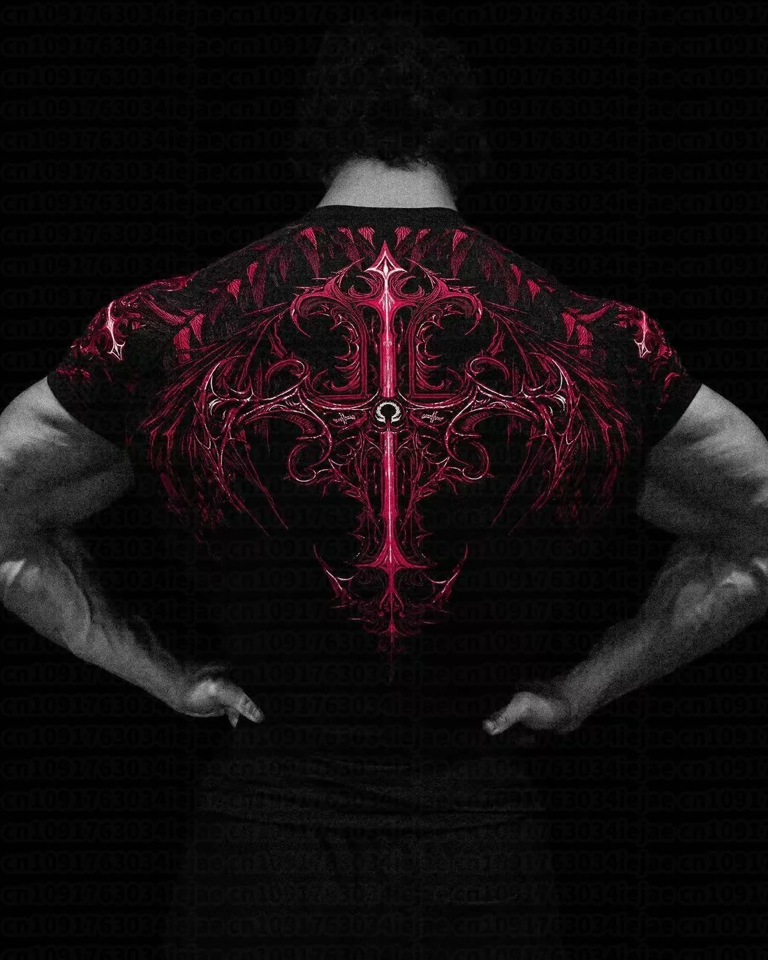 Herren Kinder Schnelltrocknendes Kompressions-T-Shirt mit Gothischem Roten Kreuz Flügel-Rückenaufdruck T-Shirt Bodybuilding Workout Kurzarm Sportshirt Top – Detail 10