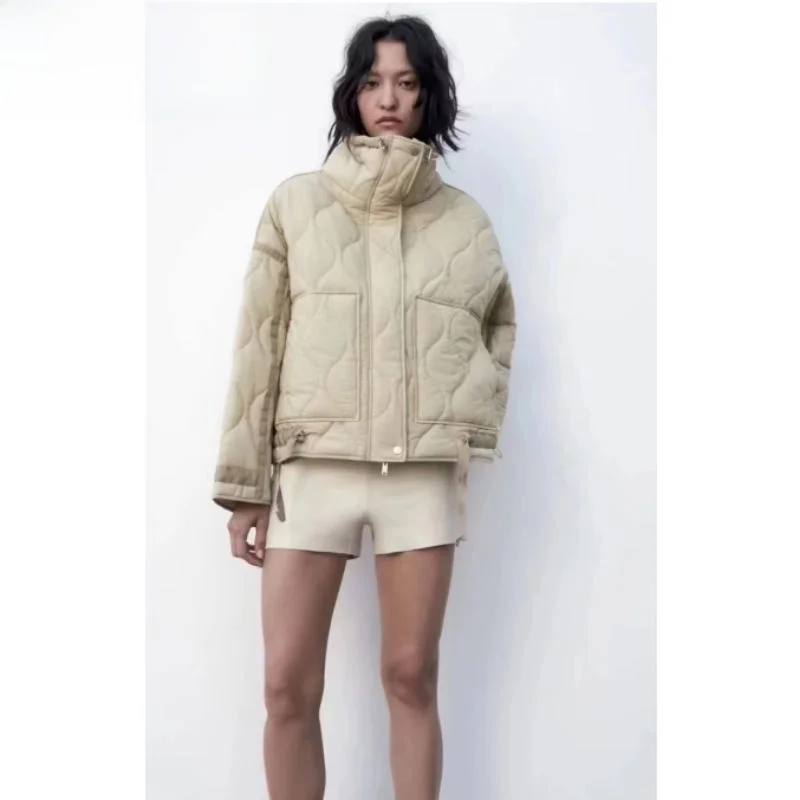 

Spring 2024 Women's Casual Cotton Jaet Lightweight Stiched ort Outerwear Loose Fit Long Sve Sweet Sle Stand Collar
