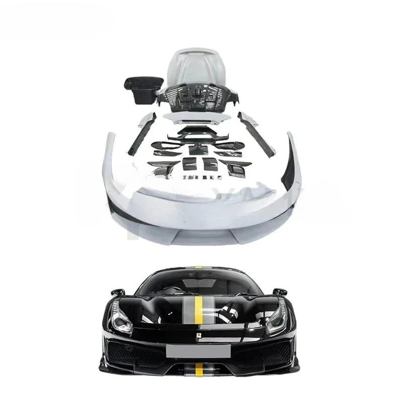 Parachoques delanteros y traseros de estilo de fibra de carbono, faldas laterales, Kit de carrocería de capó de alerón trasero para Ferrari 488, Kit de carrocería GTB