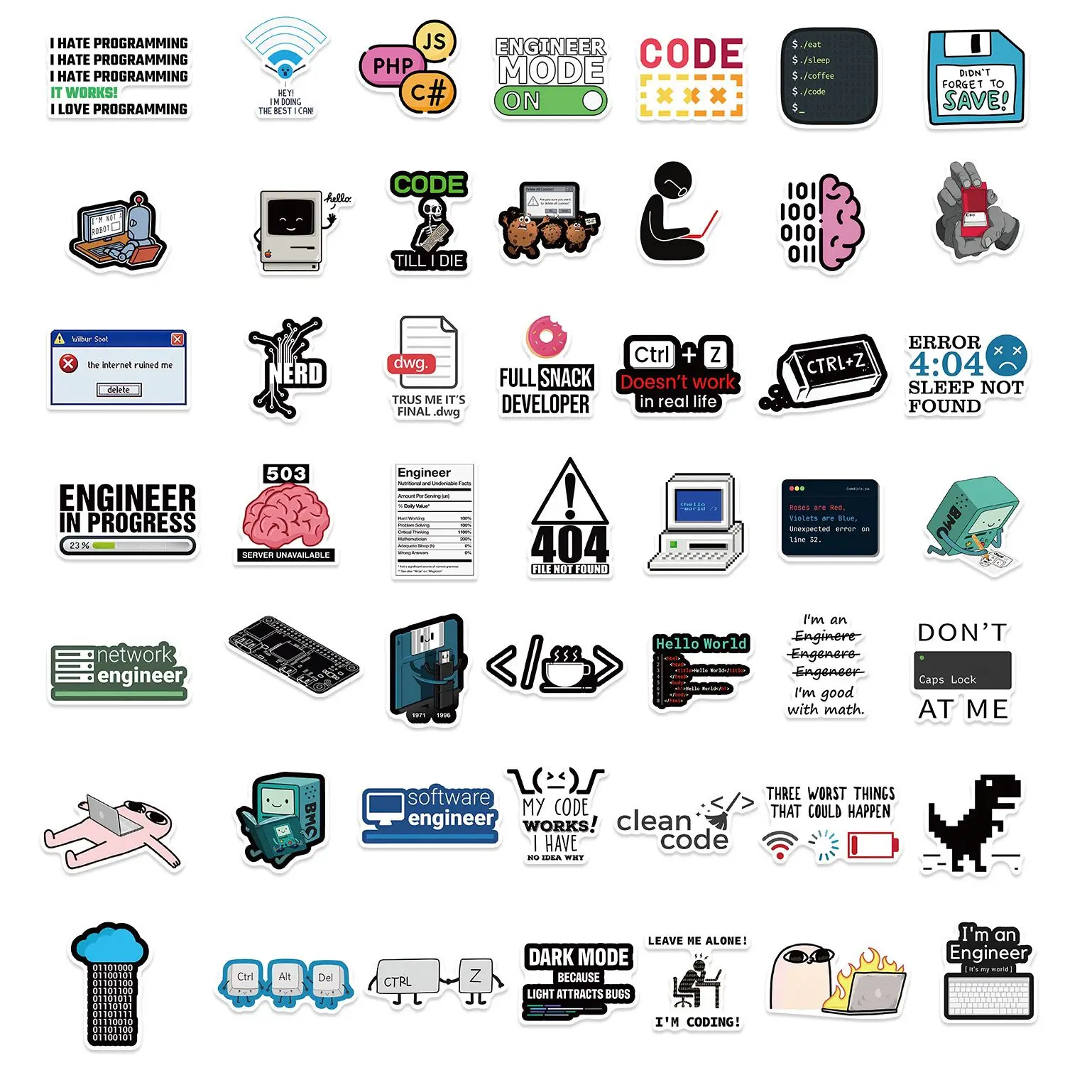 10/50pcs Hacker Programming Network Stickers Internet Java Geek Php Docker Html Decals DIY Phone Luggage Cool Programmer Sticker