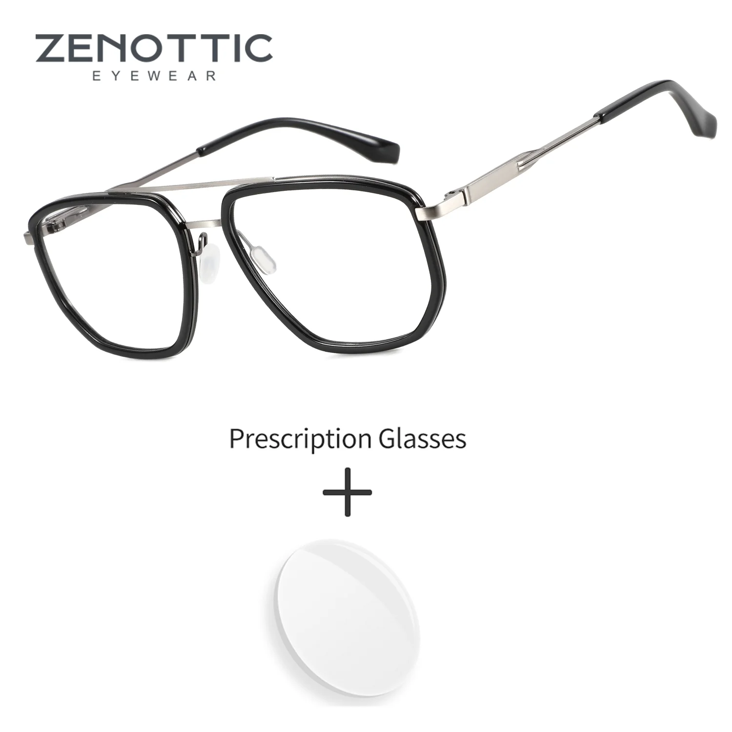 zenottic-メンズメタルスクエアカスタム処方箋マイナスパイロット老眼近視メンズグレードメガネクリア眼鏡