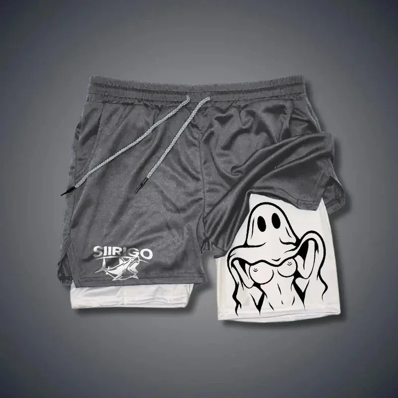 Модные двухслойные шорты для фитнеса, мужские летние тонкие быстросохнущие дышащие шорты для фитнеса, мужская спортивная и фитнес-одежда