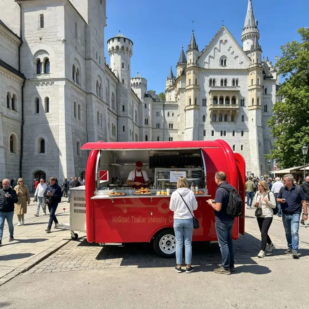 

Bright Red Pre-built Food Trailer Mobile Cart for Burgers Fries Tacos Street Food & Food Truck Festival