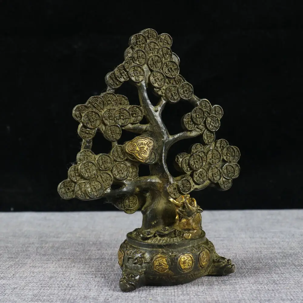 Collect Chinese bronze copper gilt hand made Brave plum Money tree statue