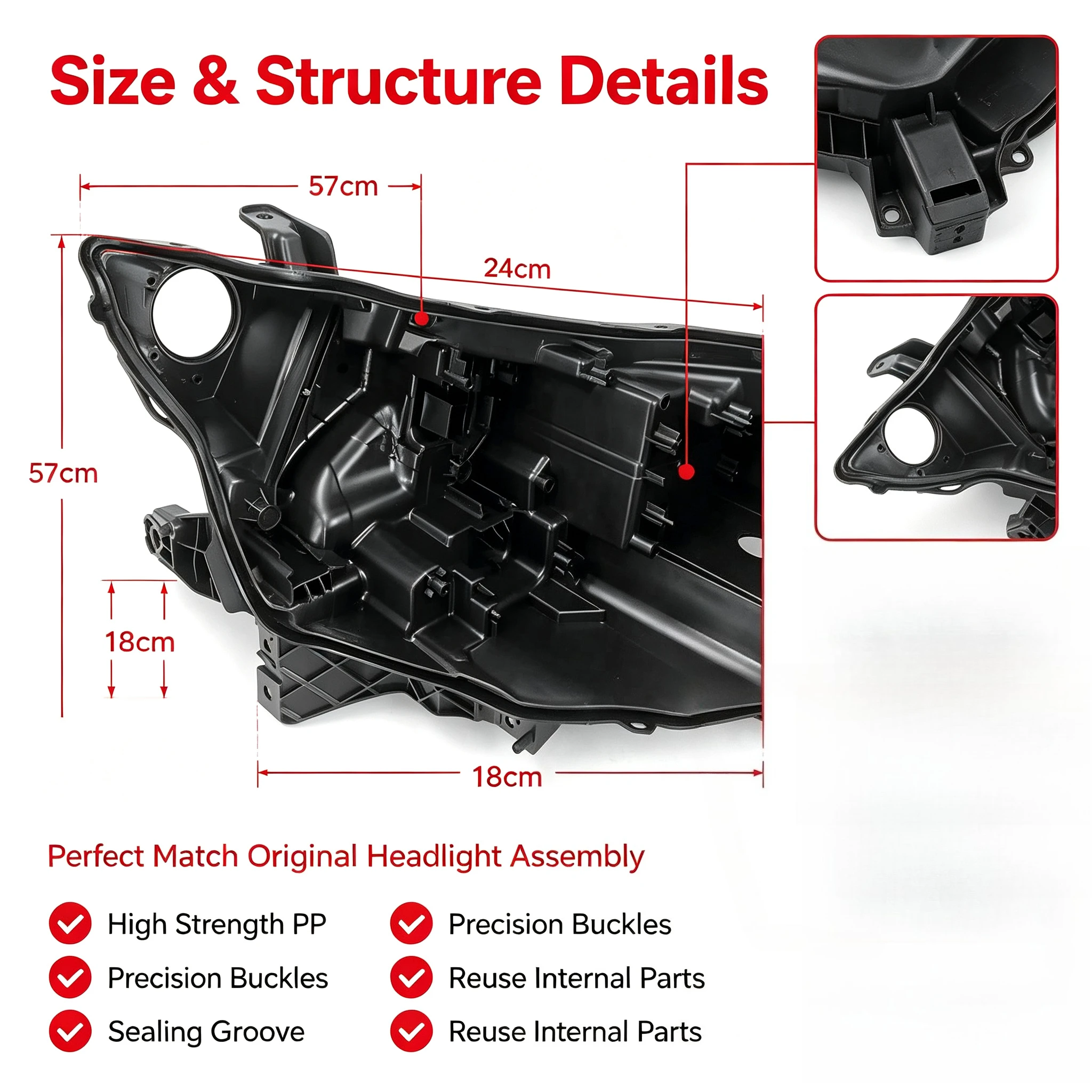 Moggic Headlight Rear Housing Cover Compatible With Toyota Camry 2024 SE XSE LE XLE Left Right Side Replacement Plastic Black