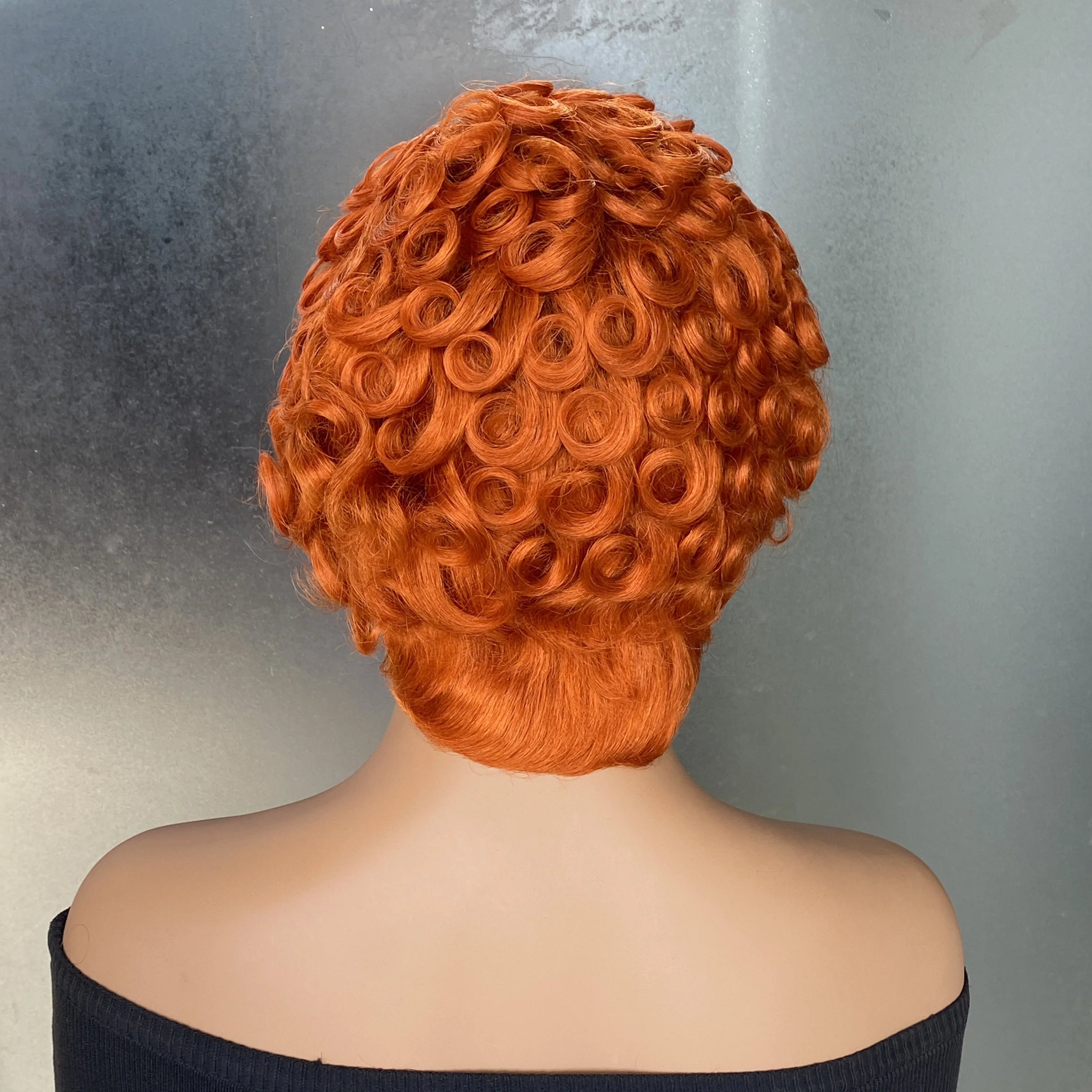 Women's #350 Orange Chioma Curl Wavy Pixie Cut Wig