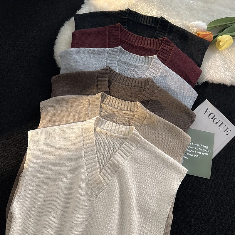 

Loose V-Ne Knitted Vest Men's Autumn Winter Faion Brand Svel Sweater Casual Pure Color Leisure Active Sle