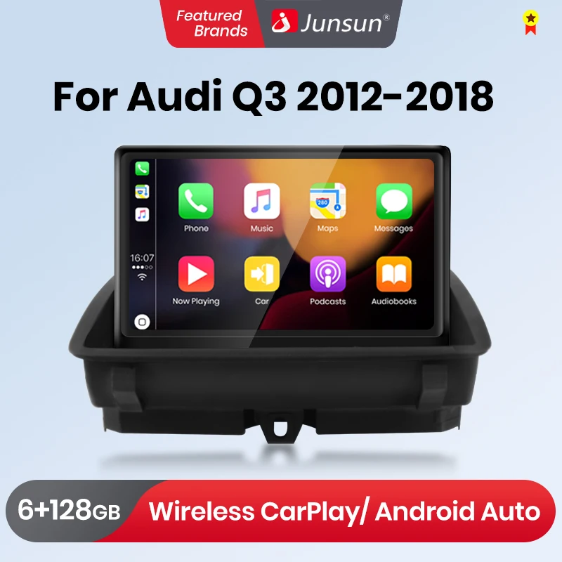 Junsun Wireless CarPlay Andorid 13 Auto Car Radio For Audi Q3 2012-2018 Multimedia GPS 4G Navi