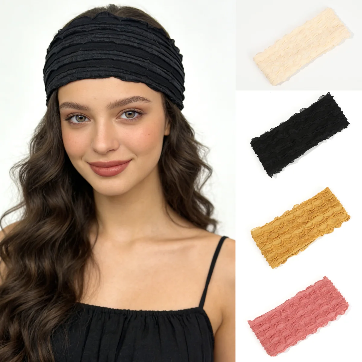 

Elastic Knitted Lace Hairband Breathable Lightweight Headwrap Women Fashion Spring Summer Headband Party Elegant Headdress