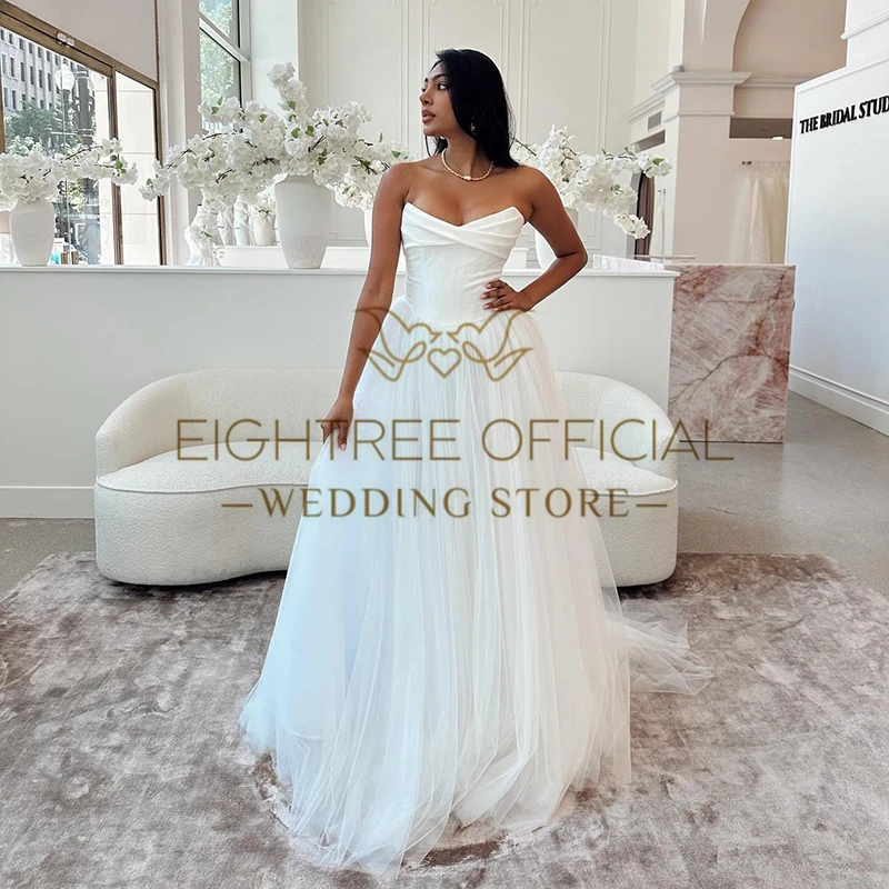 Eighttre squisiti abiti da sposa avorio senza maniche in tulle a-line moderno tulle boho abito da sposa 2025 abiti da sposa personalizzati