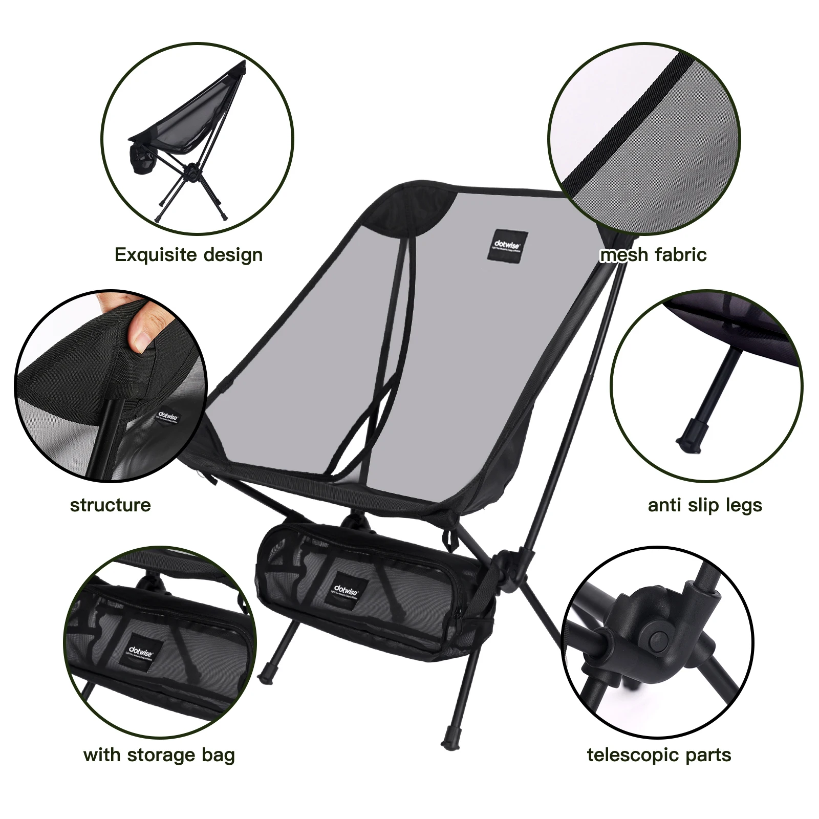 Moon Chair Outdoor Camping Chair Fishing Chair Breathable Mesh Material Aluminum Alloy Breathable Surface Strong load-bearing
