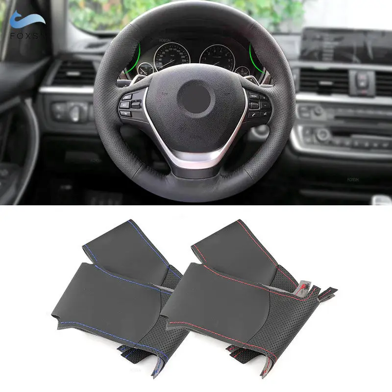 

For BMW F20 F21 F22 F30 F34 F36 Car Interior Steering Wheel Cover Hand Stitched Perforated Leather with Needles & Threads Kits