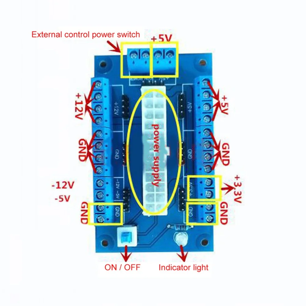 ATX Power Adapter Board 24Pin 20Pin for Desktop For PC Cases +12V +5V +3.3V Outputs 8.7 x 5.2cm For PCB Material