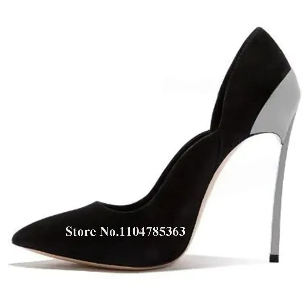 الساحرة فريدة من نوعها المعادن خنجر كعب مضخات مثير أشار تو الوردي الأزرق الرمادي المرقعة الانزلاق على كعب رقيقة الكعوب الطرف حجم كبير