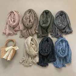 2024 New Pure-Color Cotton Lace Scarf Japanese-Style Simple Thin-Style All-Purpose Shawl Korean Spring and Autumn Women and Men