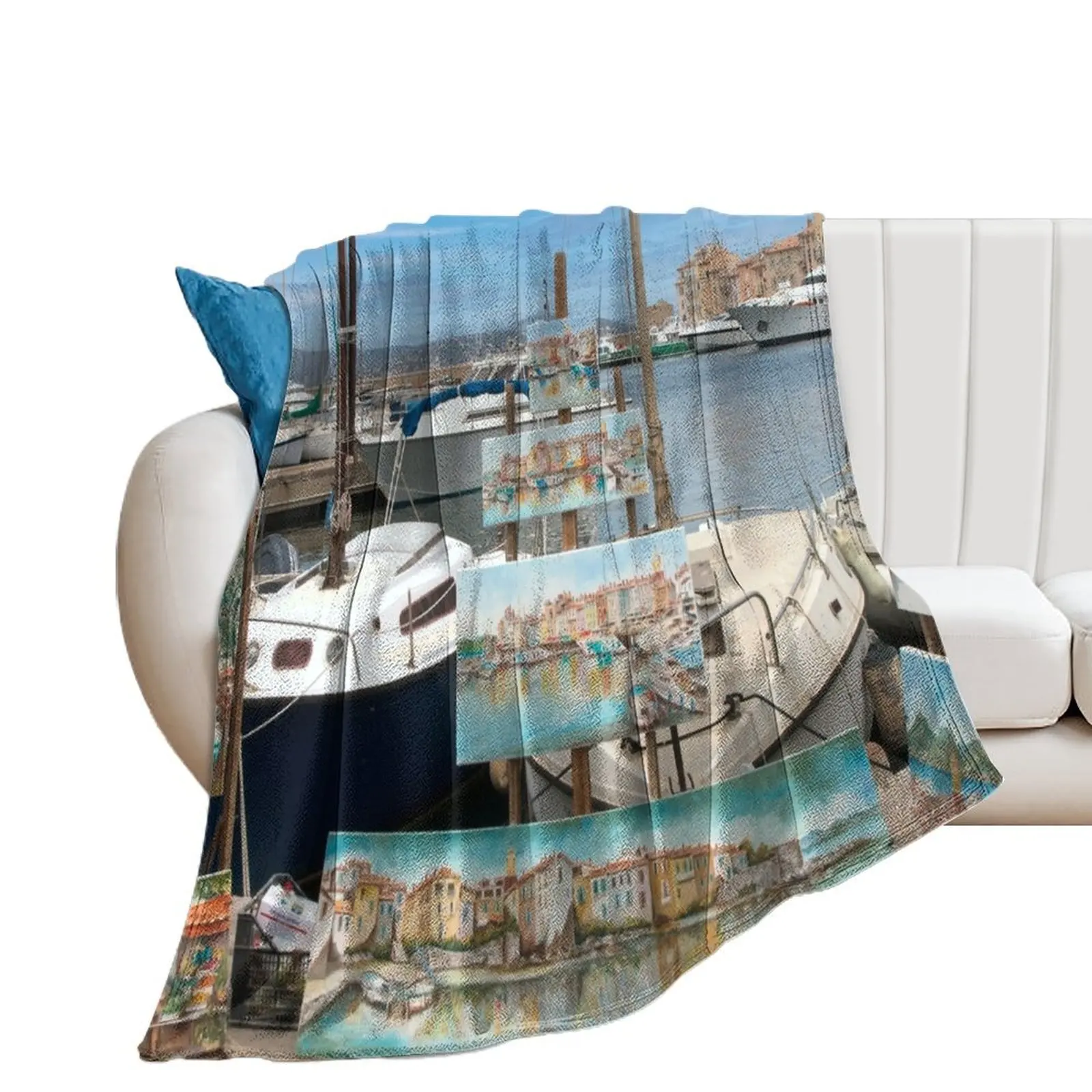 

Painting at the Harbour Throw Blanket Decoratives Furry Luxury Thicken Quilt Blankets