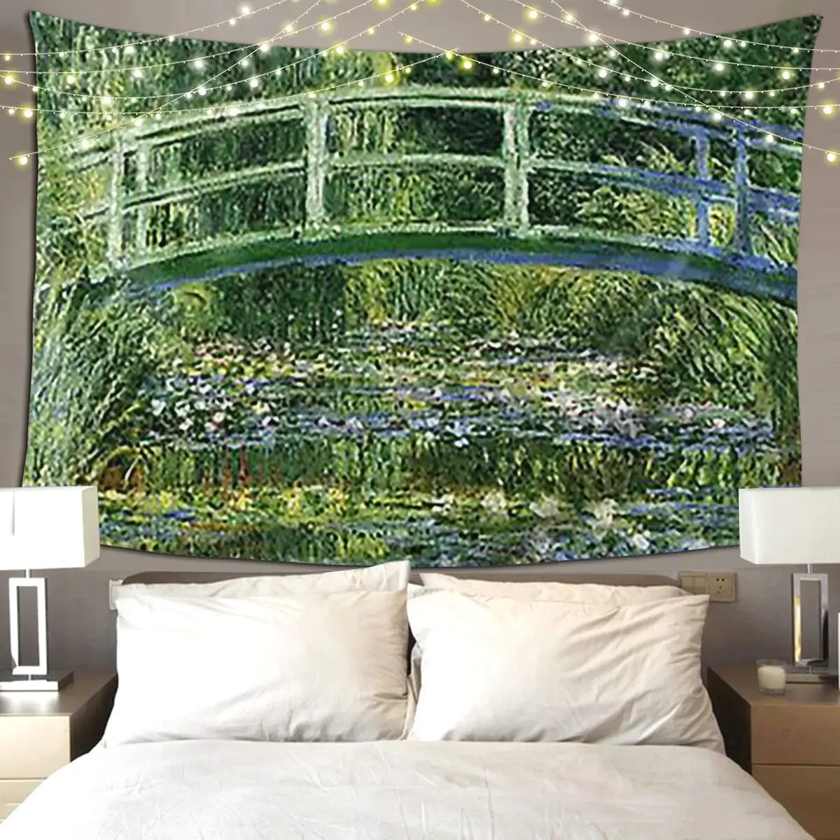 Water Lilies And The Japanese Bridge - Claude Mon Tapestry Funny Wall Hanging Home Tapestries for Living Room Bedroom Dorm Room