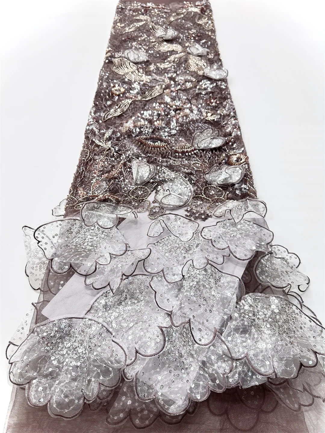 African Lace Fabric 2025 Sequins 3D Lace Beaded Embroidery Groom Nigerian Bridal High Quality French Tulle Lace Fabric For Dress