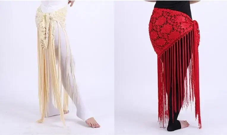 Cheap Belly Dance Clothes Women Dancewear Long Fringe Hand Crochet Triangle Belt Belly Dance Hip Scarf Sequins