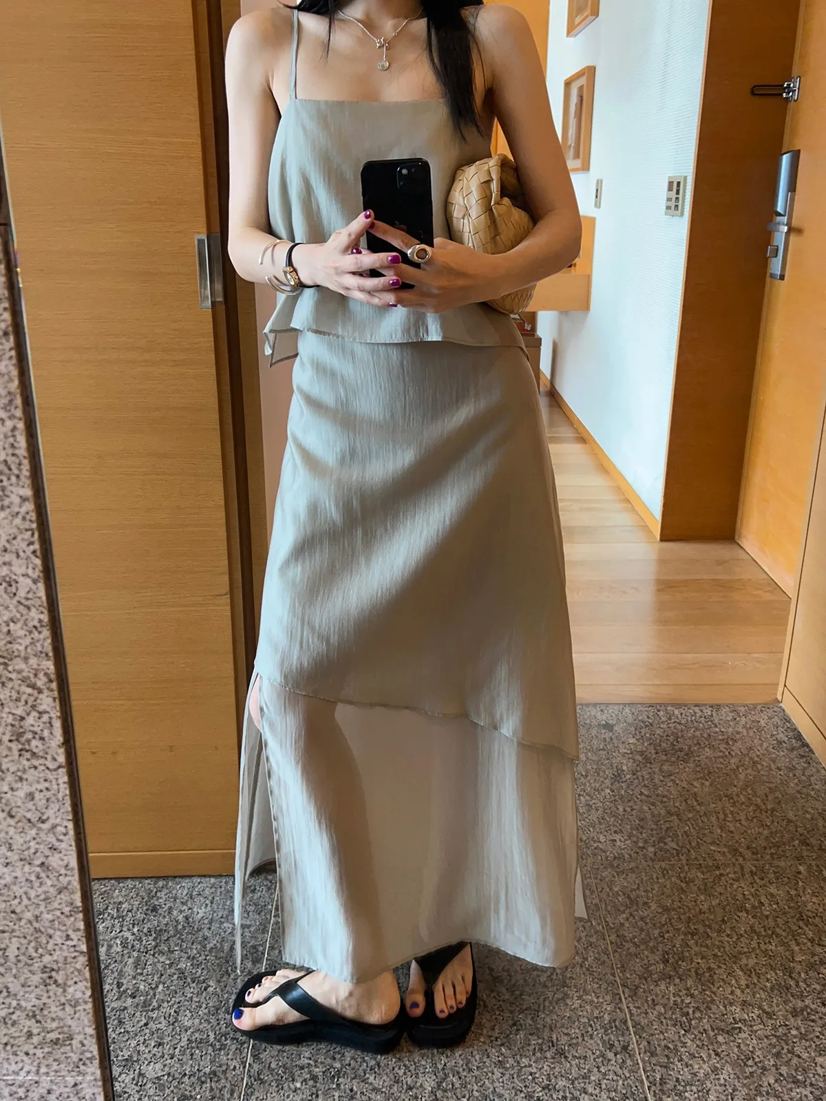 Korean Style Two-Tone Cold Sensation Uneven Layered Strap Dress Spring Autumn Winter Casual Wear School Street Style Outdoor