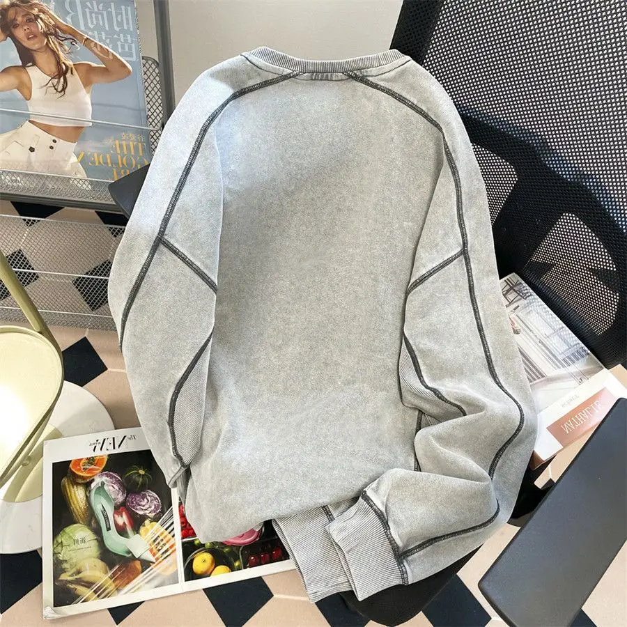 Bright Line Decoration Spliced Men O Neck Long Sleeve Sweatshirts Fall Fashion Simple Punk Harajuku 2xl Oversized Clothing Grey