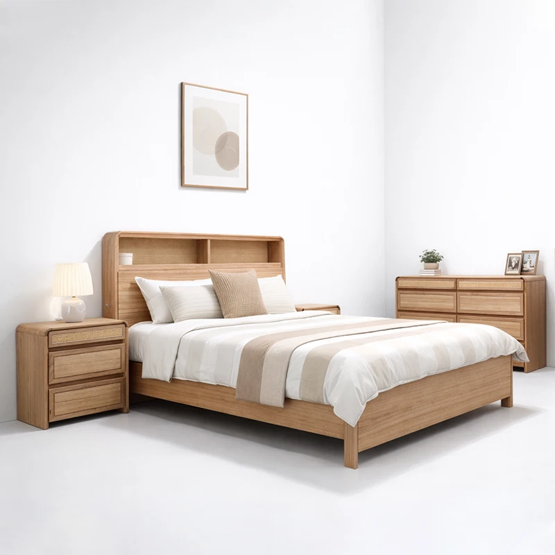 &American Classic Solid Wood Complete Bedroom Set king Size Bed Double Home Room Modern Luxury Wooden Bedroom Furniture Set