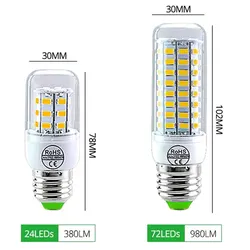 AmmToo E27 LED żarówka kukurydziana 24/72 diody LED SMD 5730 220V Lampada lampa LED żyrandol świeca oprawa oświetleniowa LED żyrandol domowy