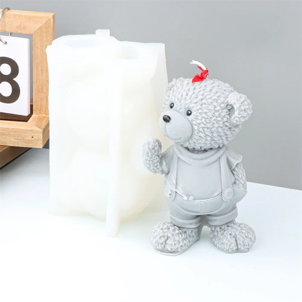 Family Teddy Bear Silicone Mold Craft Scented Candle Soap Plaster Bowtie Bear Family 3D Bears Animal decora