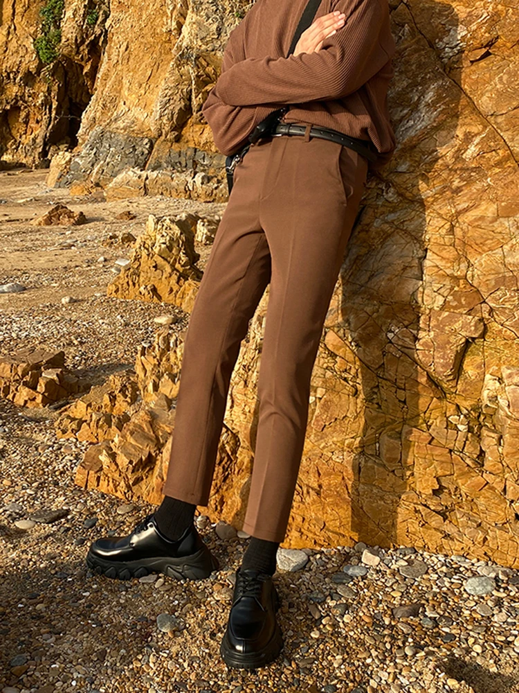 MRCYC Men's Slim Fit Casual Pants Korean Style Nine Points Hanger Feel Straight Leg Suit Pants Autumn Youth Leisure Fashion