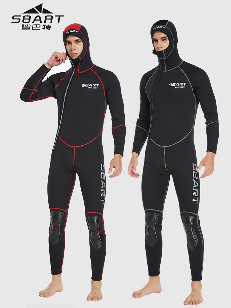 3mm Neoprene Wetsuit Men Hooded Warm One-piece Long Sleeve Diving Suit Cold Proof Sunscreen Surfing Swimming Snorkeling Swimsuit