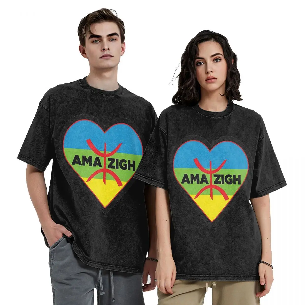 Berber Kabyle Berbers Amazigh Flag Hip Hop Short Sleeve T-Shirts Washed Tops Tees Streetwear T Shirt Casual for Men Women