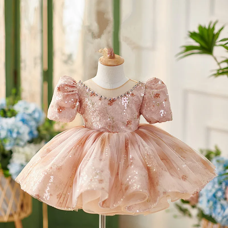 Children's Elegant Princess Gown Girls' High End Birthday Wedding Host Piano Performance Puffy Dress y1460