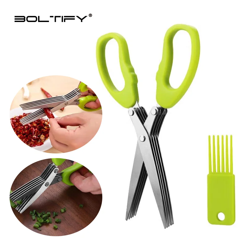 

2026 New Multi Functional Stainless Steel 5 Layer Kitchen Scissors for Pepper Scallion Laver Cutting Chopping Cooking Tool
