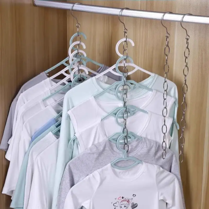 Rustproof Multi Layer Metal Clothes Hanger Chain Space Saving Closet Organizer Hook for Small Room Clothing Storage