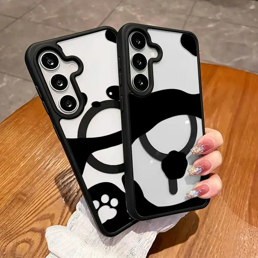 Phone Case for Samsung Galaxy A57 A54 A25 F17 A56 A27 M17 A55 A37 A26 A17 A36 A35 A16 A15 Magnetic Cover Panda Line