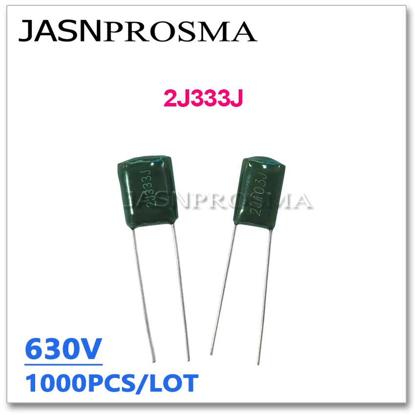 

JASNPROSMA 1000PCS 630V 2J333J 33NF 333J 2J 5% GREEN Polyester poly Film capacitor