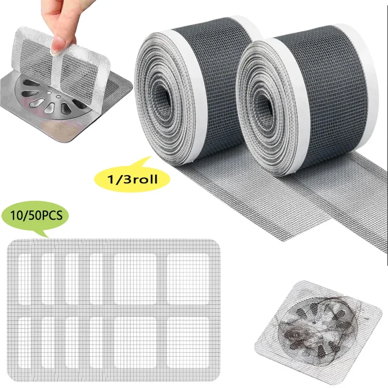 1-3Rolls Self-Adhesive Floor Drain Stickers Disposable Mesh Sink Strainer Filter Cutable Shower Drain Hair Catcher for Bathroom