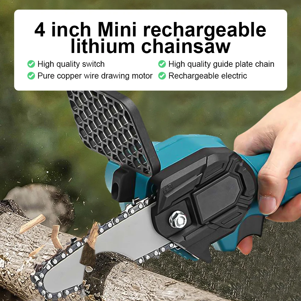 1 Set Electric Chain Saw 4 Inch Cordless Electric Saw Hand Held Wood Cutters Tree Woodworking Garden Tools for logging pruning