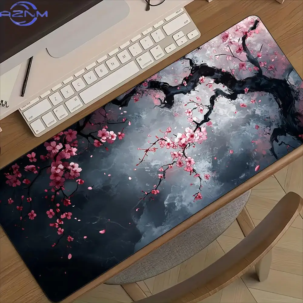 Plum Blossom Art Illustration Large Mouse Pad Desk mat with stitched edges Natural rubber base Computer mouse pads gaming pad