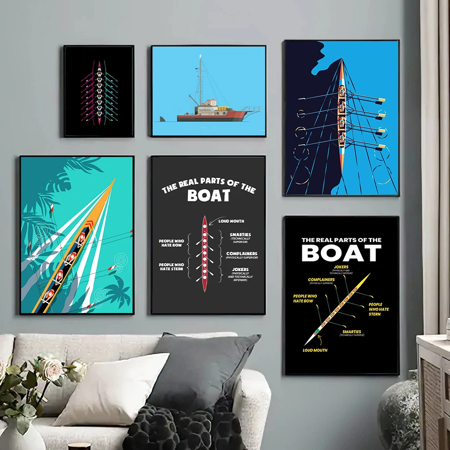 Kayak Fishing Boats Ship and Canvas Painting Unique Wall Art Picture Boat Posters and Prints for Living Room Aisle Home Decor