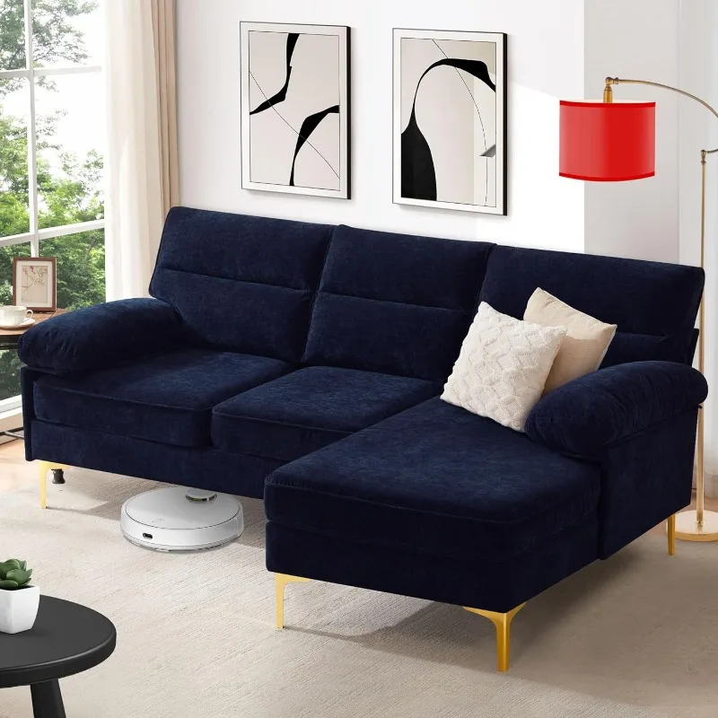 85-inch Living Room Sofa, L-shaped Combination Sofa Convertible 3-seat Comfortable Sofa, Reversible Sofa and Fluffy Armrests