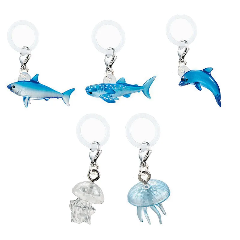 Gacha Scale Model Marine Animal Sunny Day Doll Umbrella Pendant Shark Whale Shark Jellyfish Dolphin Pendant  Action Figure Toy