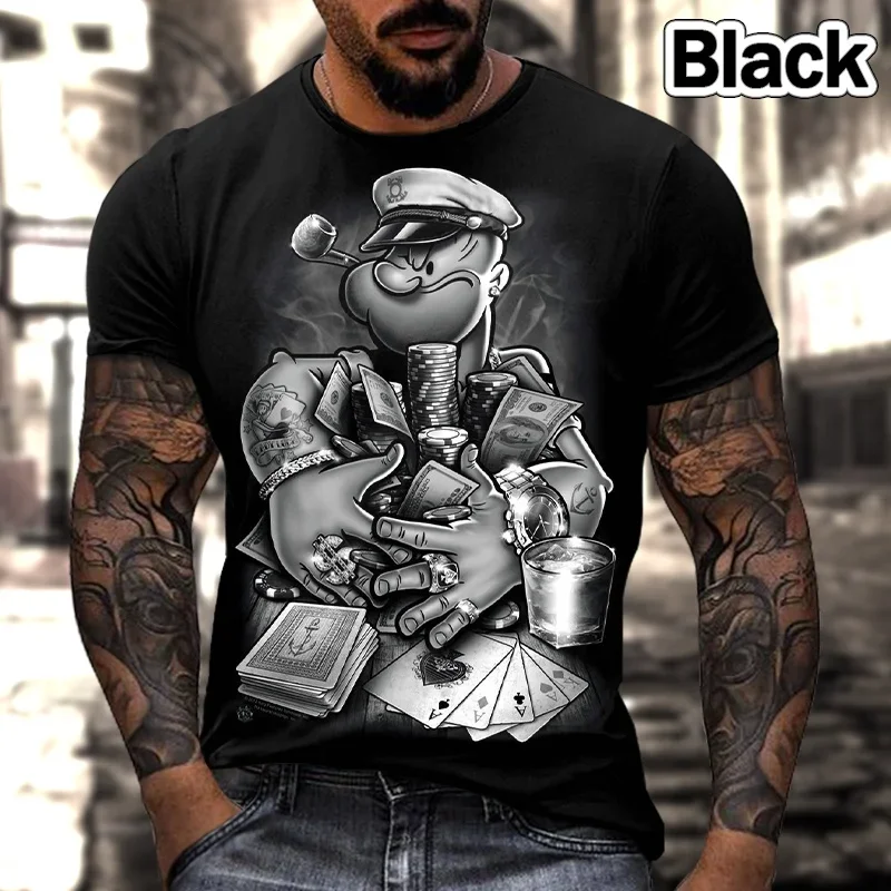 New Spring And Summer Fashion Men's Short Sleeve T-Shirts 3D Print Popeye Graphic Round Neck Plus Size Leisure Personality Tops