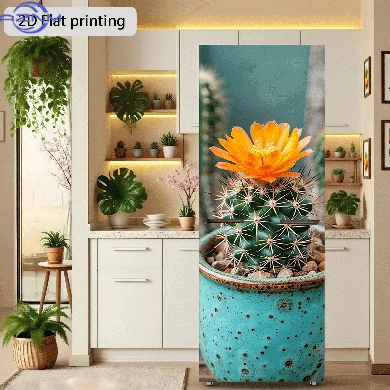 2D Flat Printing 1pc Refrigerator Sticker 60×180cm Cactus Top Flower Bloom Theme Design Wall Sticker Decorative Wallpaper Self