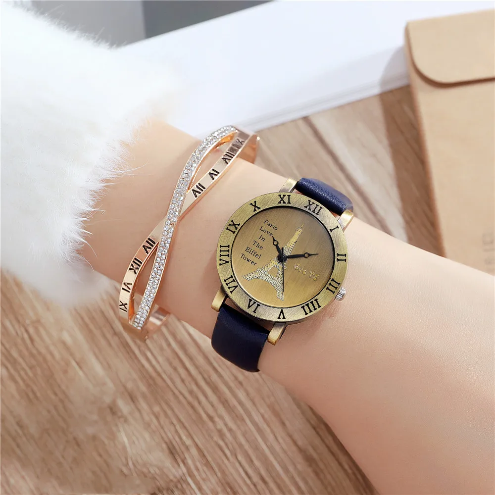 Simple Women Fashion Watches Retro Luxury Brand Ladies Quartz Wristwatches Light BrownCasual Woman Leather Clock Montre Femme