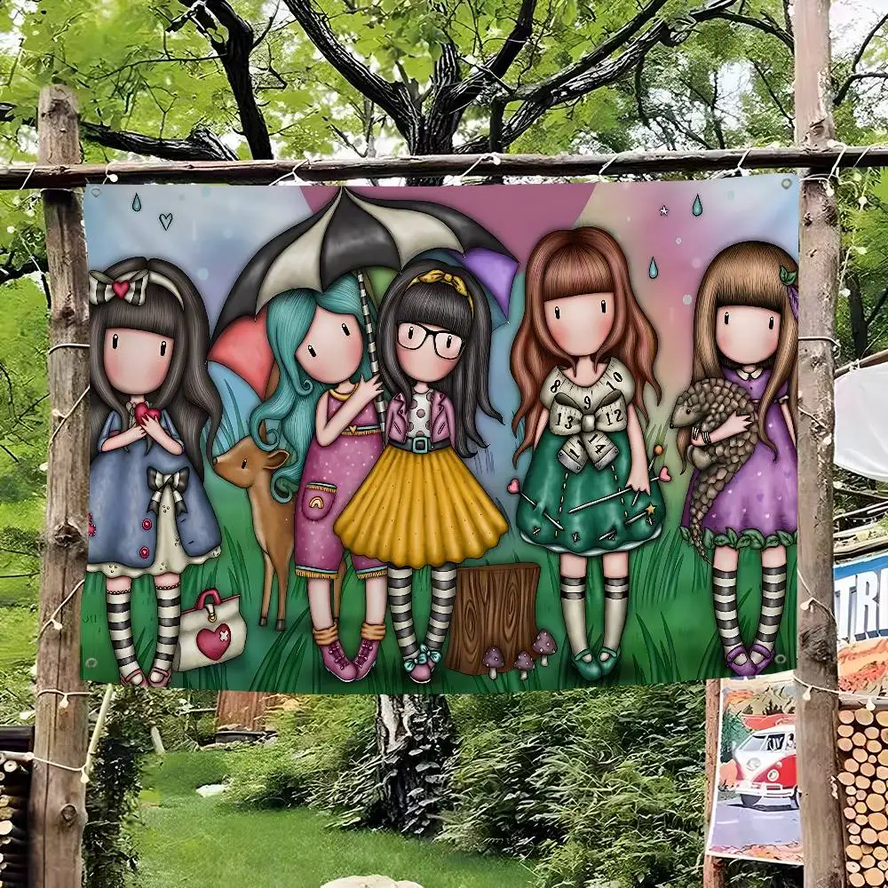 Cute Gorjusses Cartoon S-Santoro Family Gatherings Outdoor Atmosphere Flags Camping Decorations Banners