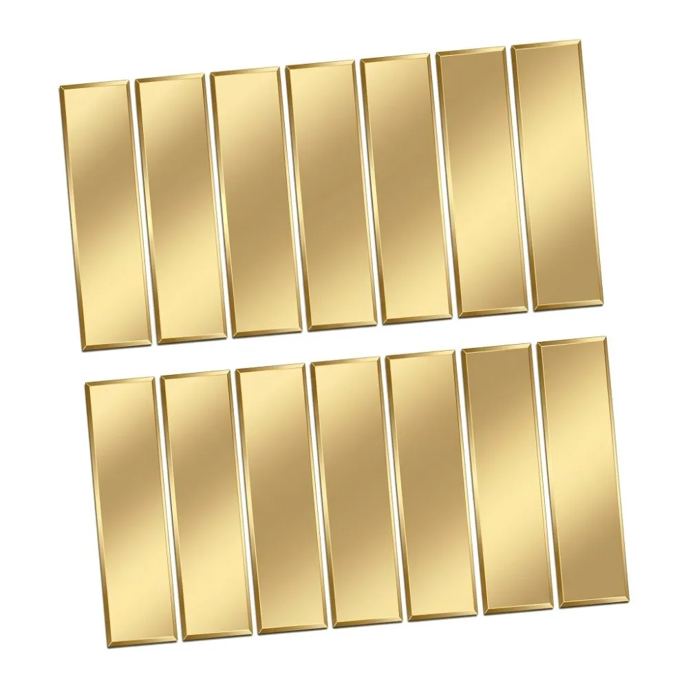10pcs Acrylic Acrylic Wall Sticker Rectangle 1.96 X 11.02in Mirror Wall Decal Golden, Silver Self-adhesive