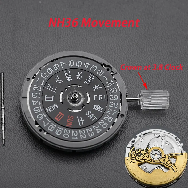 Japan  NH35 NH36 Automatic Movement With Oscillating Weight Modified Rotors Black Week/Window Luxury Date Watch  Repair